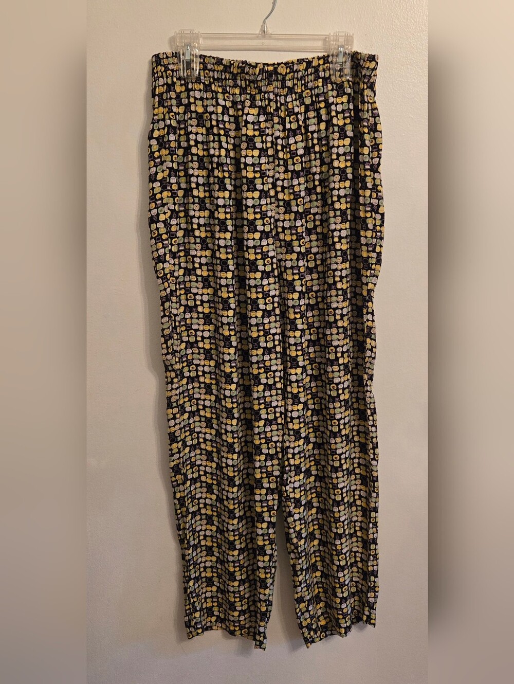 Vintage Maxou Flowy Rayon Pull On Pants With Topiary Print Womens 1X